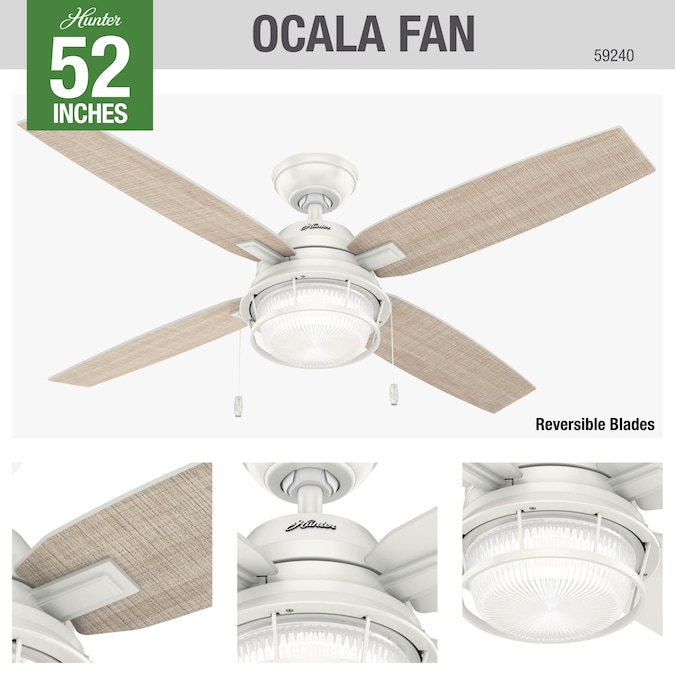 Hunter Ocala 52-in Fresh White with Washed Walnut/Fresh White Blades LED Indoor/Outdoor Ceiling Fan with Light (4-Blade) - Image 5