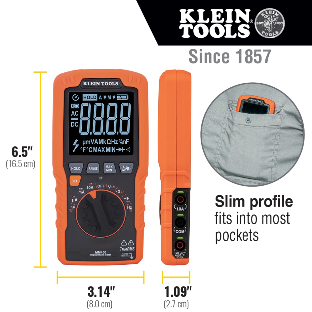 Slim Digital Multimeter, TRMS Auto-Ranging, 600V, Temp - Image 4