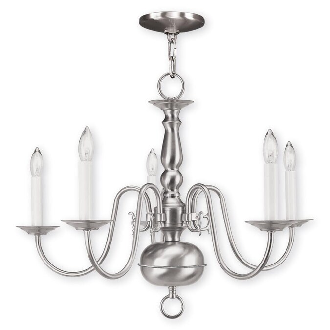 Livex Lighting Williamsburgh 5-Light Brushed Nickel Traditional Damp Rated Chandelier