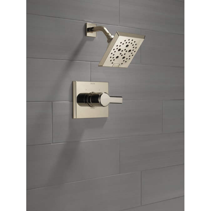 Delta Pivotal Lumicoat Polished Nickel 1-handle Multi-function Square Shower Faucet Valve Included - Image 15