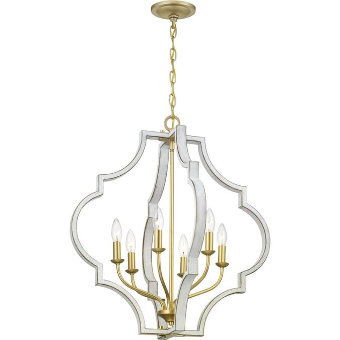Progress Lighting Teigen 6-Light Antique White and Vintage Gold Transitional Geometric Large Hanging Pendant Light