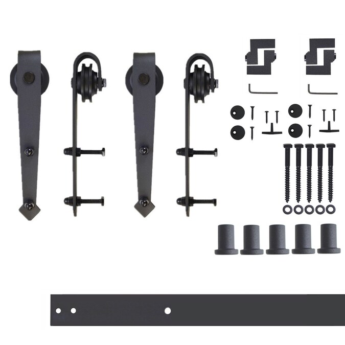 HOMACER 84-in Rustic Black Indoor Arrow Double Barn Door Hardware Kit