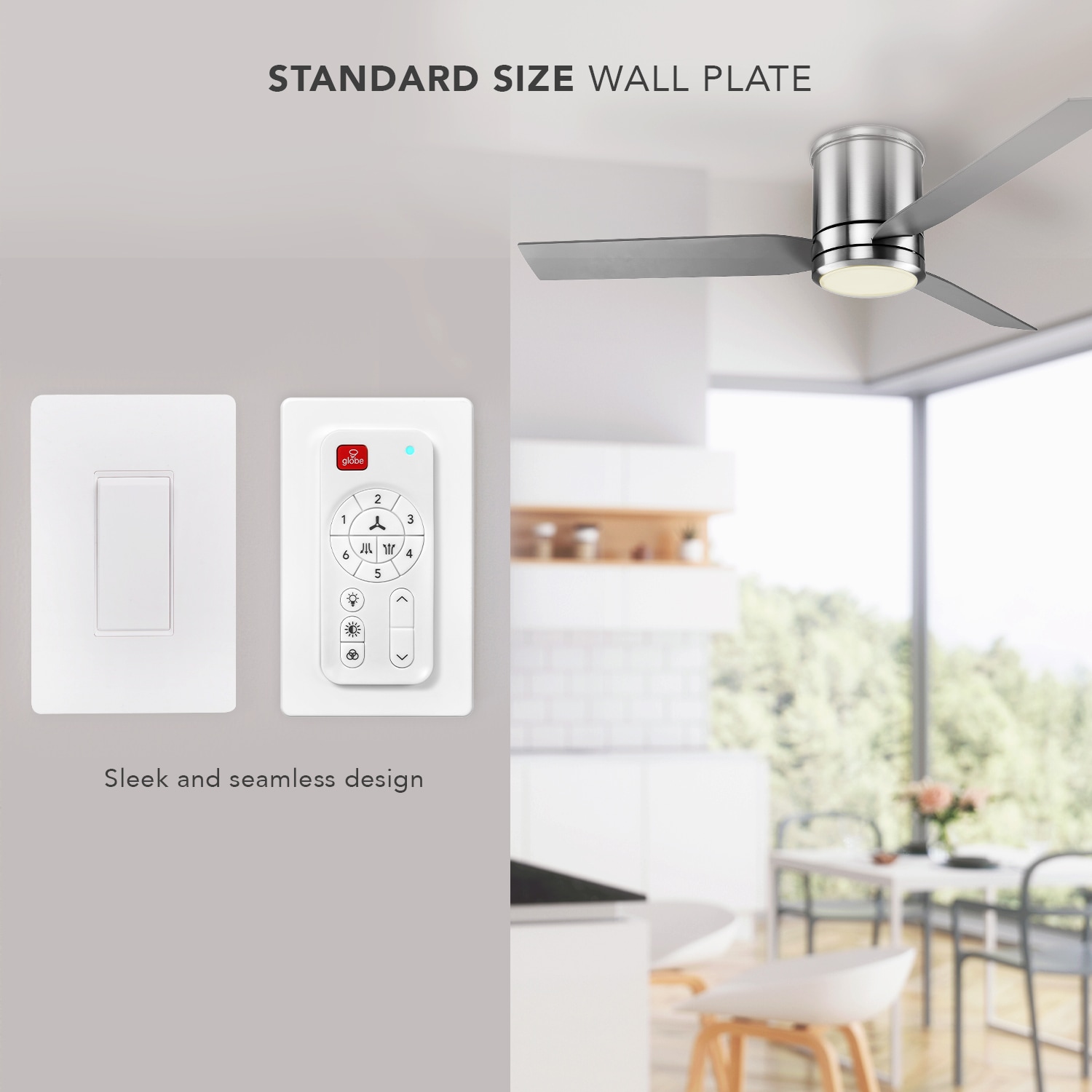 Caledon 52-in Color-Changing Integrated LED Outdoor Flush Mount Smart Brushed Nickel with Gray Blades Ceiling Fan With Light - Remote Included ( 3 -Blade ) - Image 11