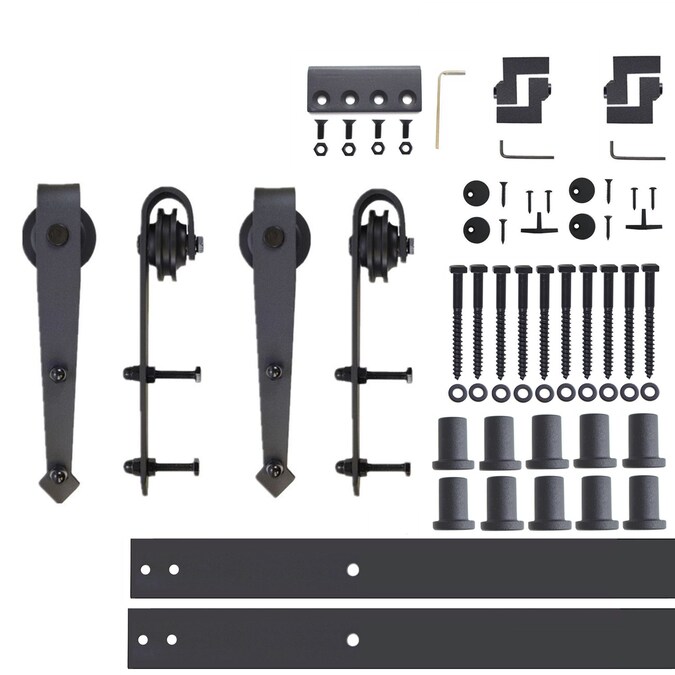HOMACER 144-in Rustic Black Indoor Arrow Double Barn Door Hardware Kit