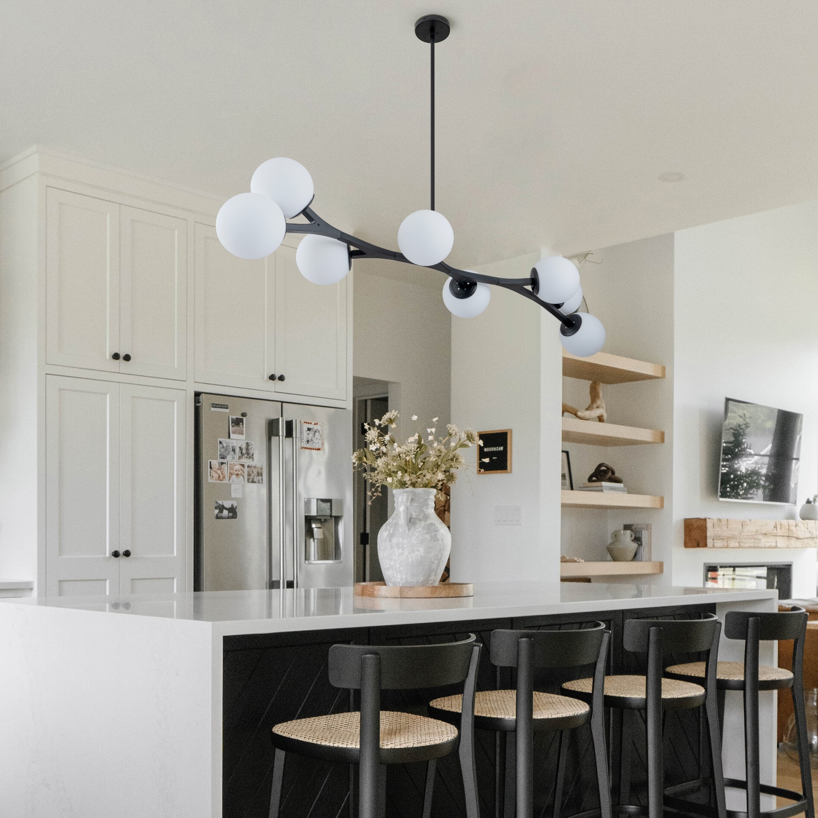 Deerfield 8 -Light Black Modern/contemporary Opal glass Linear Large Hanging Kitchen island light - Image 3
