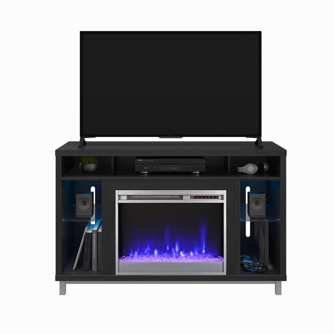 Ameriwood Home 47.5-in W Black Oak TV Stand with Fan-forced Flat Wall Electric Fireplace with Remote Control Included