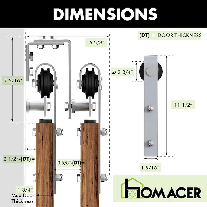 HOMACER 144-in Brushed Nickel Indoor J-strap Double Bypass Barn Door Hardware Kit - Image 7