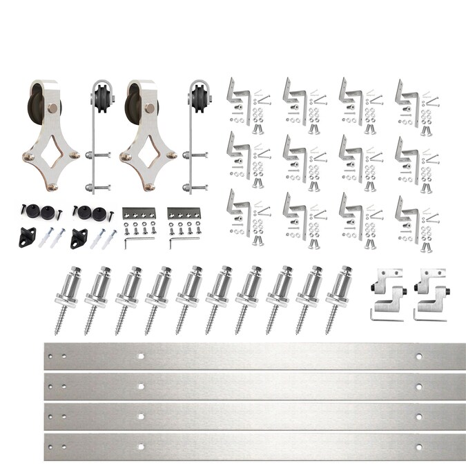 HOMACER 192-in Brushed Nickel Indoor Diamond Double Bypass Barn Door Hardware Kit