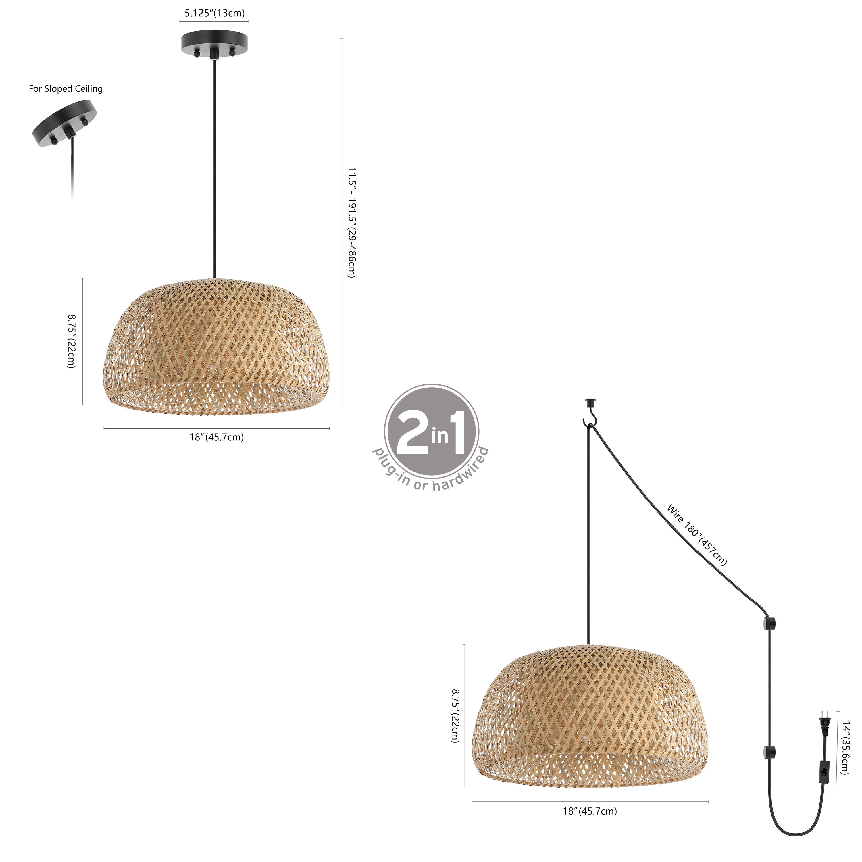 Mateo 18" Woven Bamboo Retro Diamond Farmhouse Coastal Brown Bohemian/global Bowl Medium Hanging Swag light - Image 4