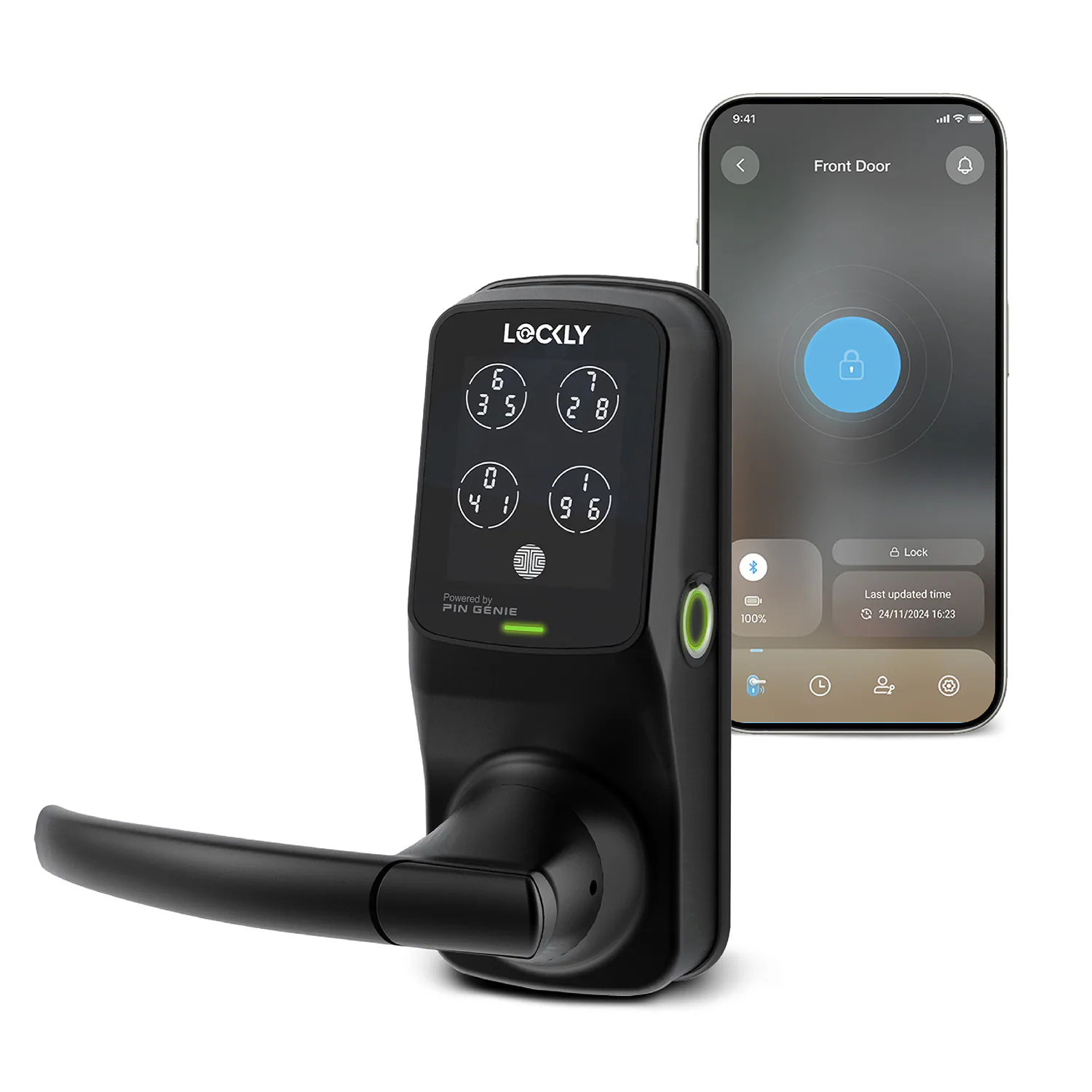 Secure Plus Latch Bluetooth Smart Locks Matte Black Smart Lock Electronic Handle with Wifi Bluetooth and Fingerprint Touchscreen Keypad
