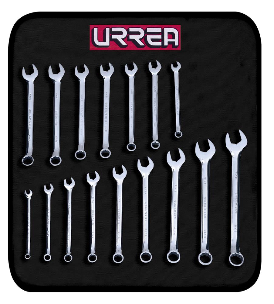 16 -Piece Set SAE and Metric Standard Combination Wrench Includes Soft Case