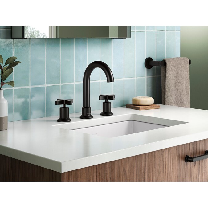 ER Premise Matte Black Widespread 2-Handle WaterSense Bathroom Sink Faucet with Drain