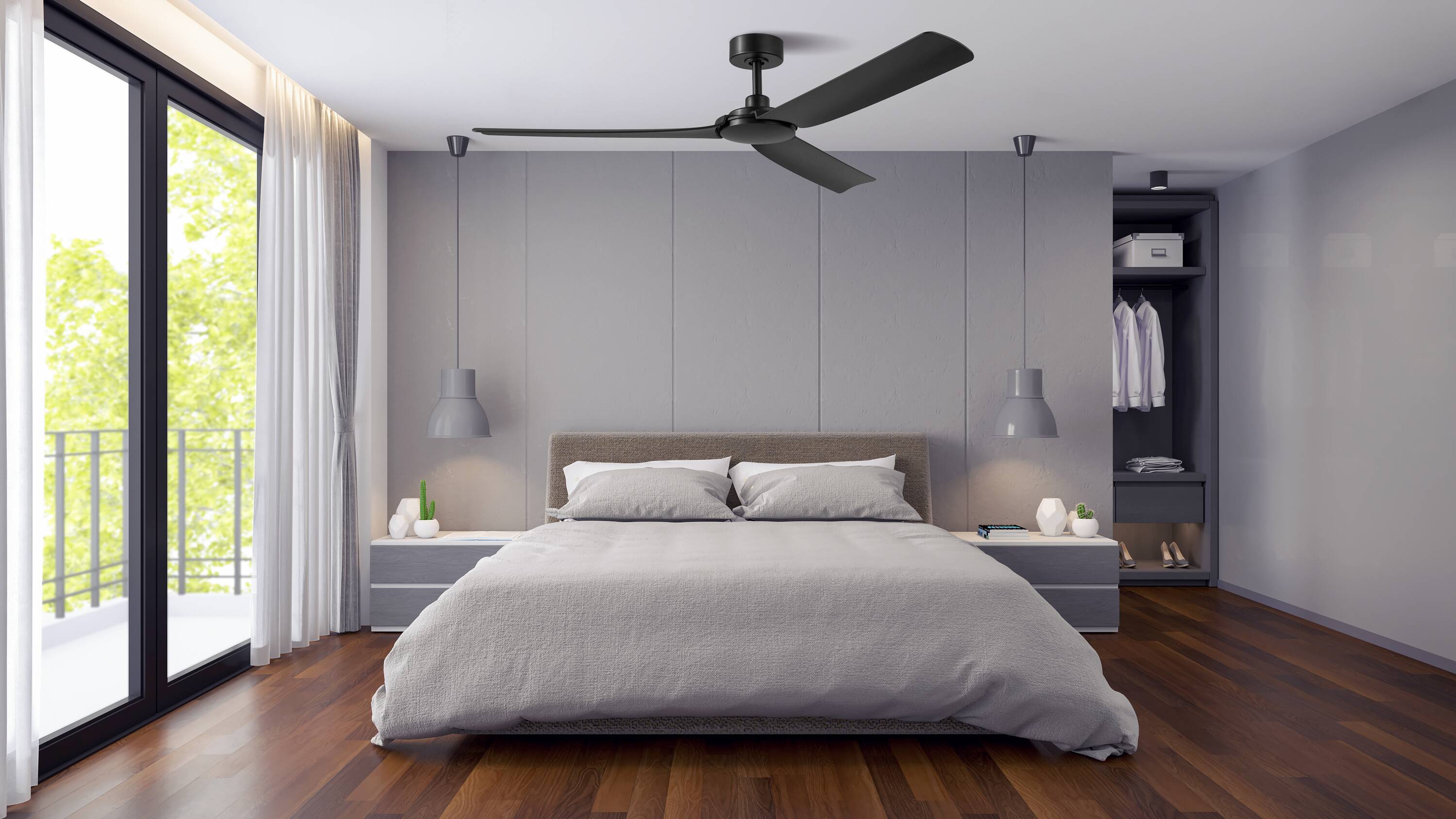 Lochwood 60-in Outdoor Matte Black with Matte Black Blades Ceiling Fan Without Light - Remote Included ( 3 -Blade ) - Image 10