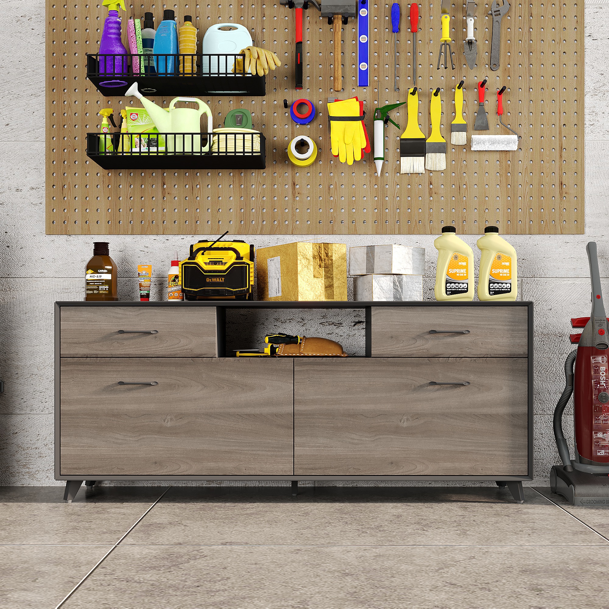 Garage Storage Cabinet 63-in W x 26.8-in H x 15.7-in D Freestanding Composite wood Garage Cabinet in Multiple colors/finishes