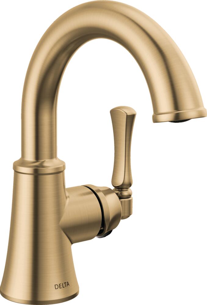 Archdale Champagne Bronze 4-in centerset 1-handle WaterSense Mid-arc Residential Handle Bathroom Sink Faucet with Drain with Deck Plate