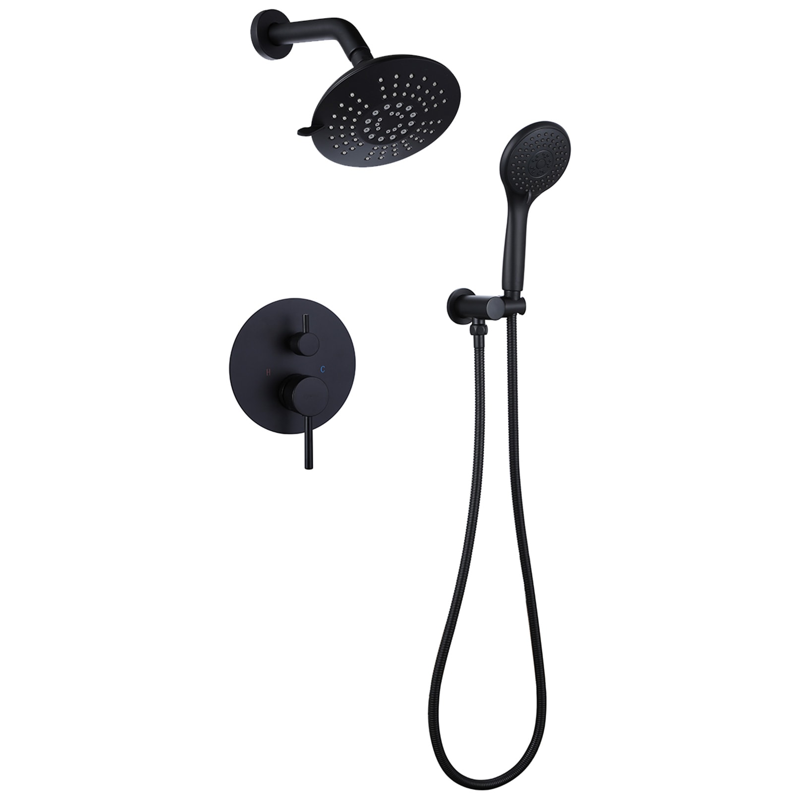 A-98001 Shower Faucet Matte Black 2-handle Multi-function 5-in Round Shower Faucet with Valve