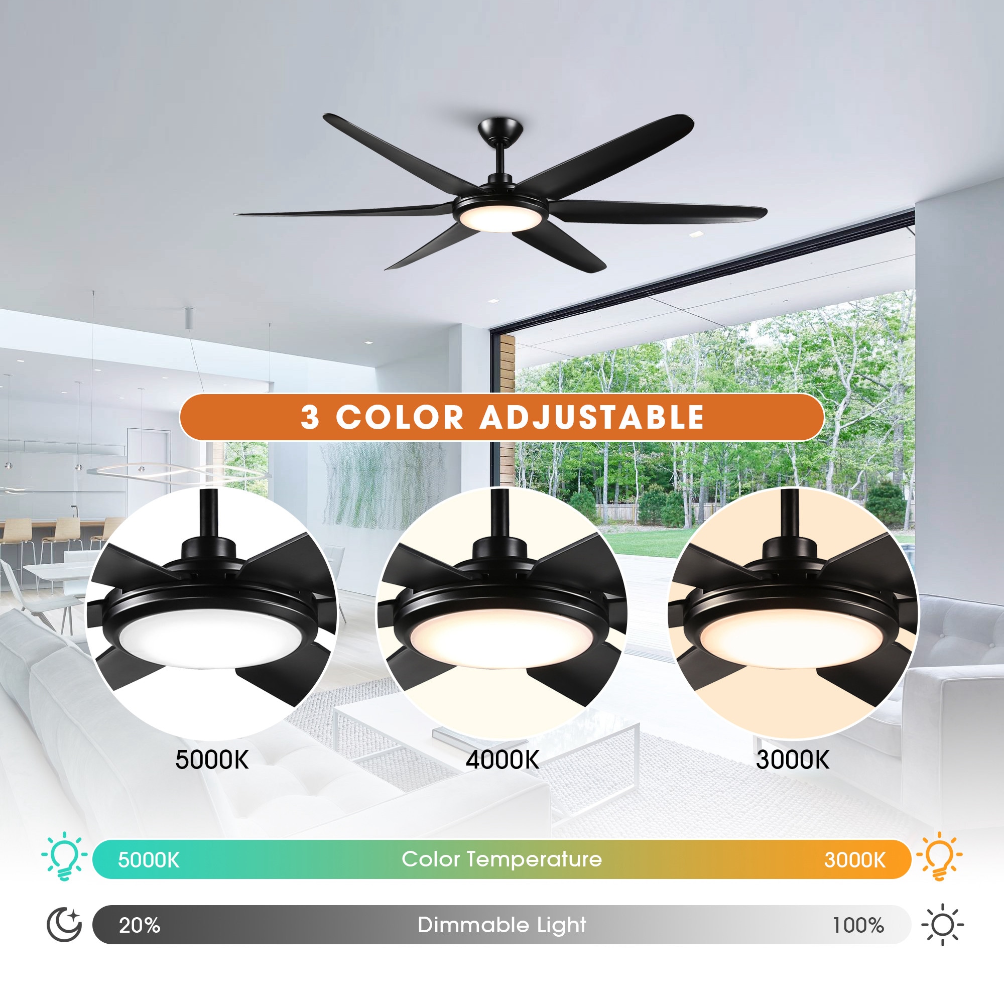 65-in Integrated LED Black with Black Blades Ceiling Fan With Light - Remote Included ( 6 -Blade ) - Image 6