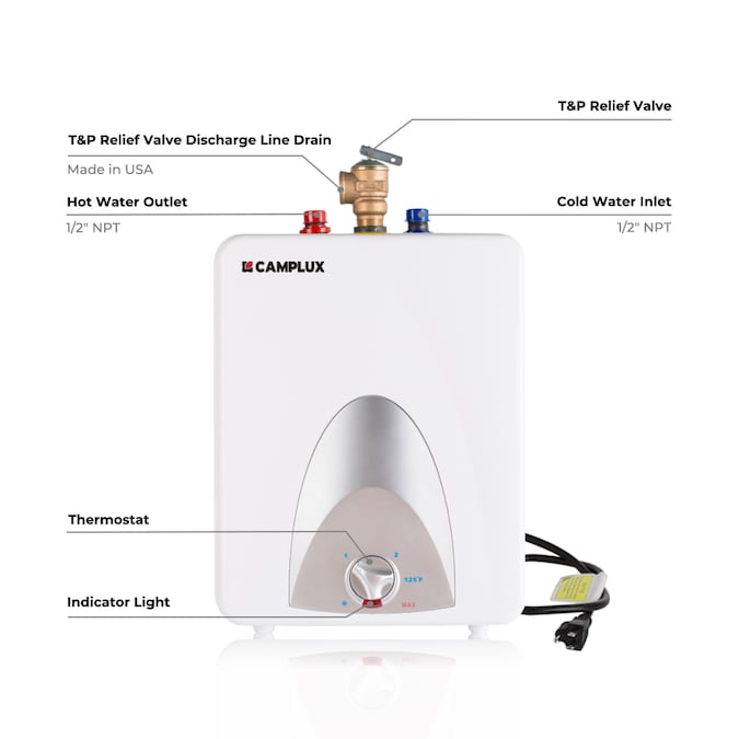 Camplux 2.5-Gallons Regular 1-year Warranty 1440-Watt 1 Element Point Of Use Electric Water Heater - Image 3