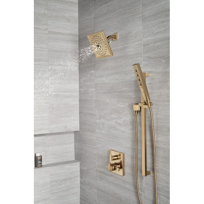 Delta Tetra Lumicoat Champagne Bronze 10.16-in Rectangle Handheld Shower Head 1.75-GPM (6.6-LPM) - Image 19