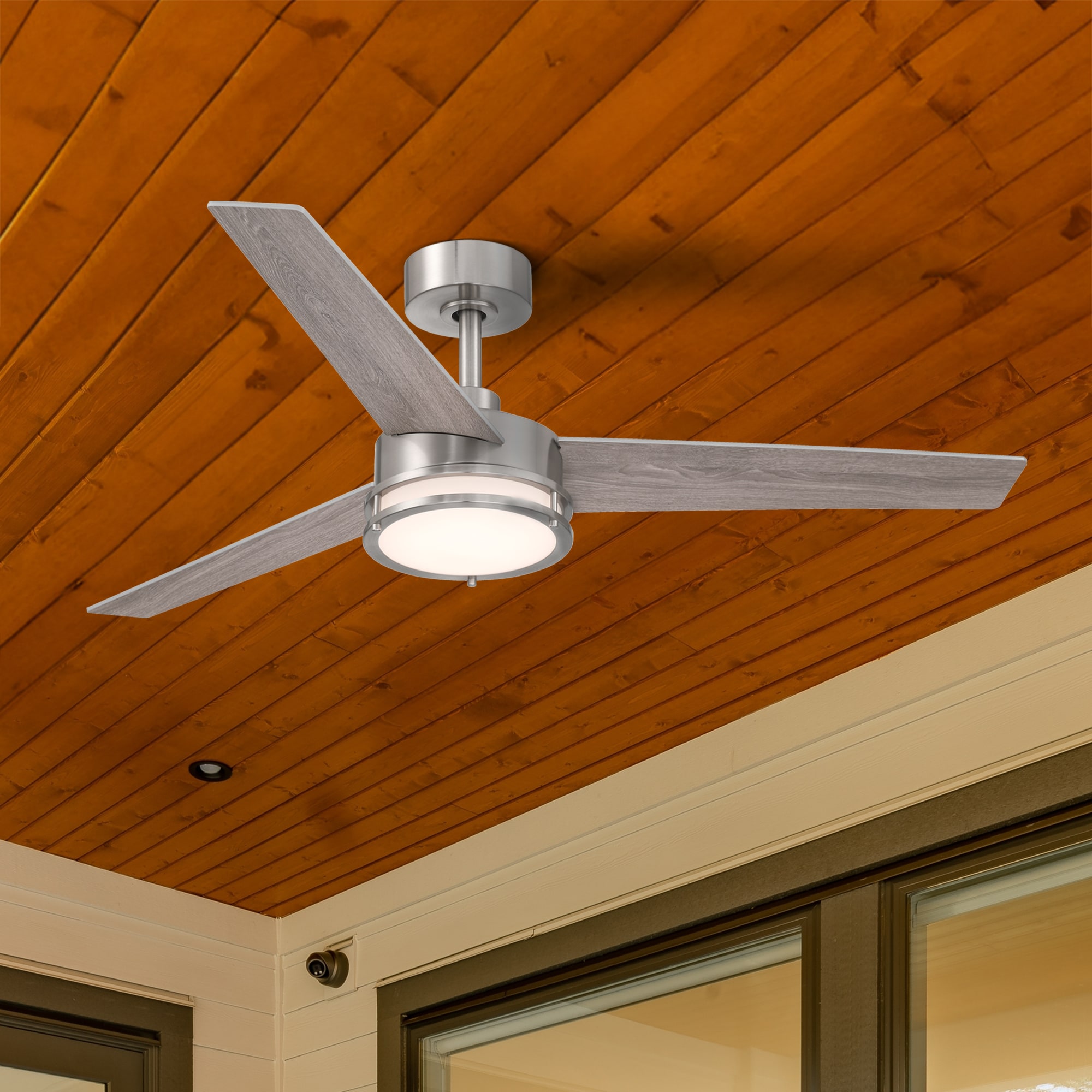 Cassini 52-in Color-Changing Integrated LED Outdoor Flush Mount Smart Brushed Nickel with Silver Blades Ceiling Fan With Light - Remote Included ( 3 -Blade )
