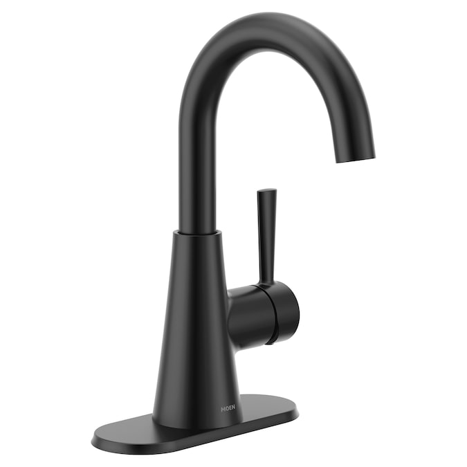 Moen Ronan Matte Black Single Hole 1-Handle WaterSense Bathroom Sink Faucet with Drain and Deck Plate