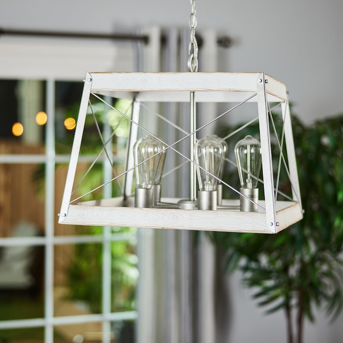 Progress Lighting Bradberry 5-Light Antique White and Galvanized Farmhouse Square Medium Hanging Pendant Light