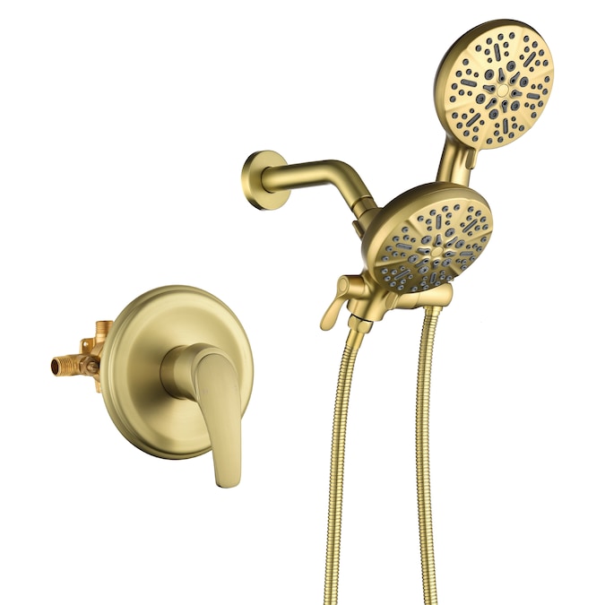 WELLFOR Brushed Gold 4.72-in Waterfall Built-In Shower Faucet System with 2-way Diverter (Pressure-balanced Valve Included)