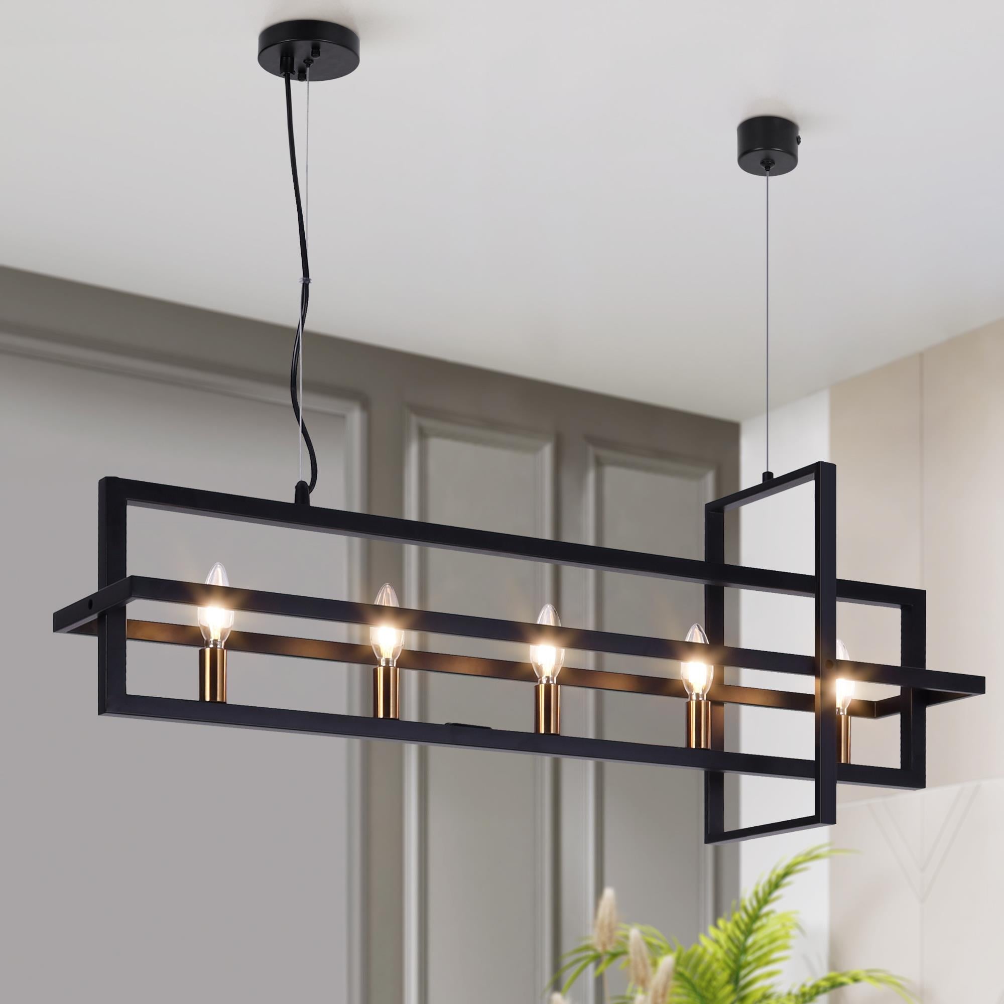 Butterscouch 36.7'' Oversize 5 -Light Matte Black and Polished Gold Geometric Transitional Linear Large Hanging Kitchen island light