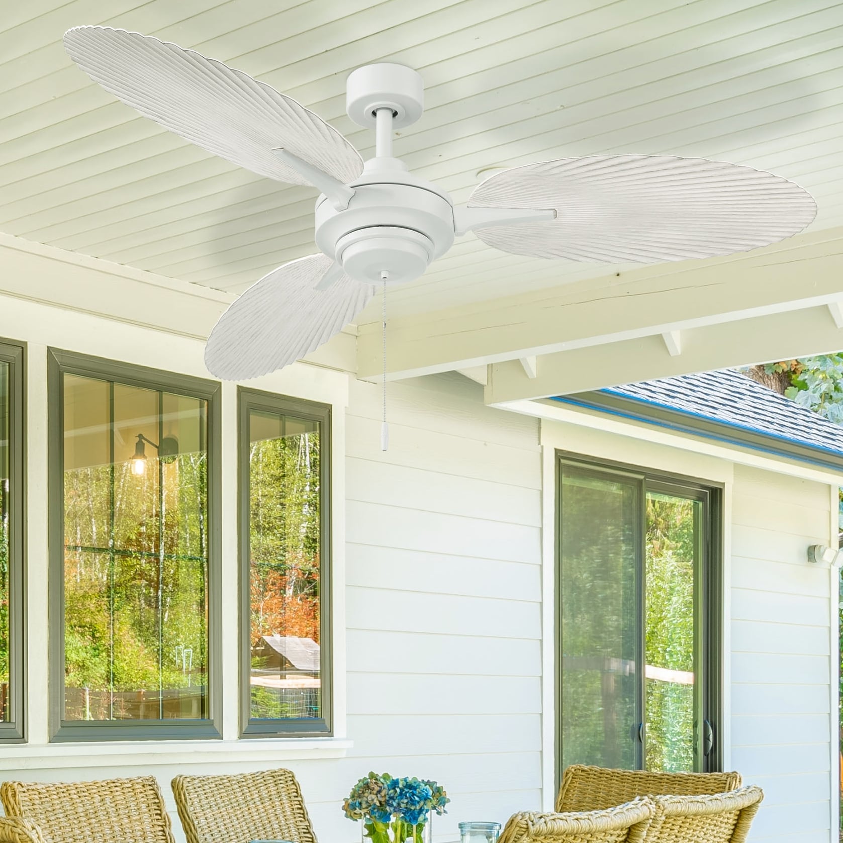 Tropic Palm 54-in Outdoor Matte White with White-Washed Oak Blades Ceiling Fan Without Light ( 3 -Blade )