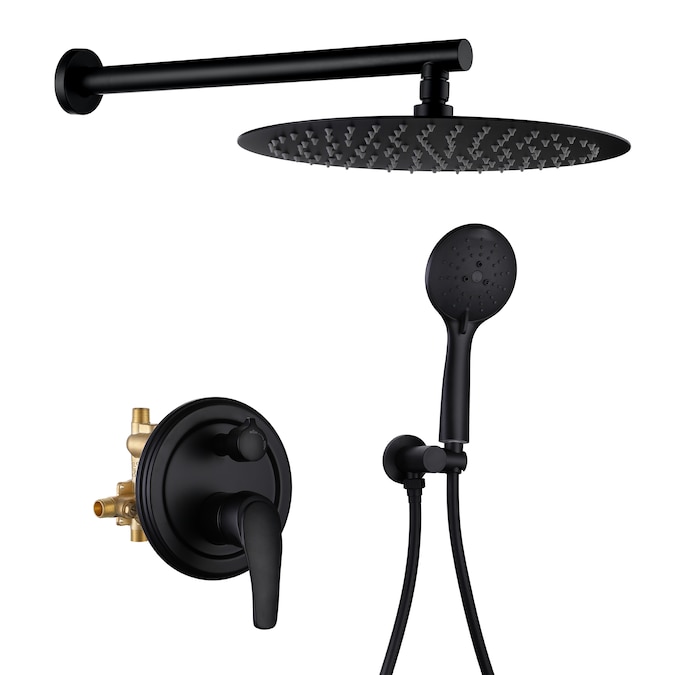 WELLFOR Matte Black 12-in Waterfall Dual Head Built-In Shower Faucet System with 2-way Diverter (Pressure-balanced Valve Included)