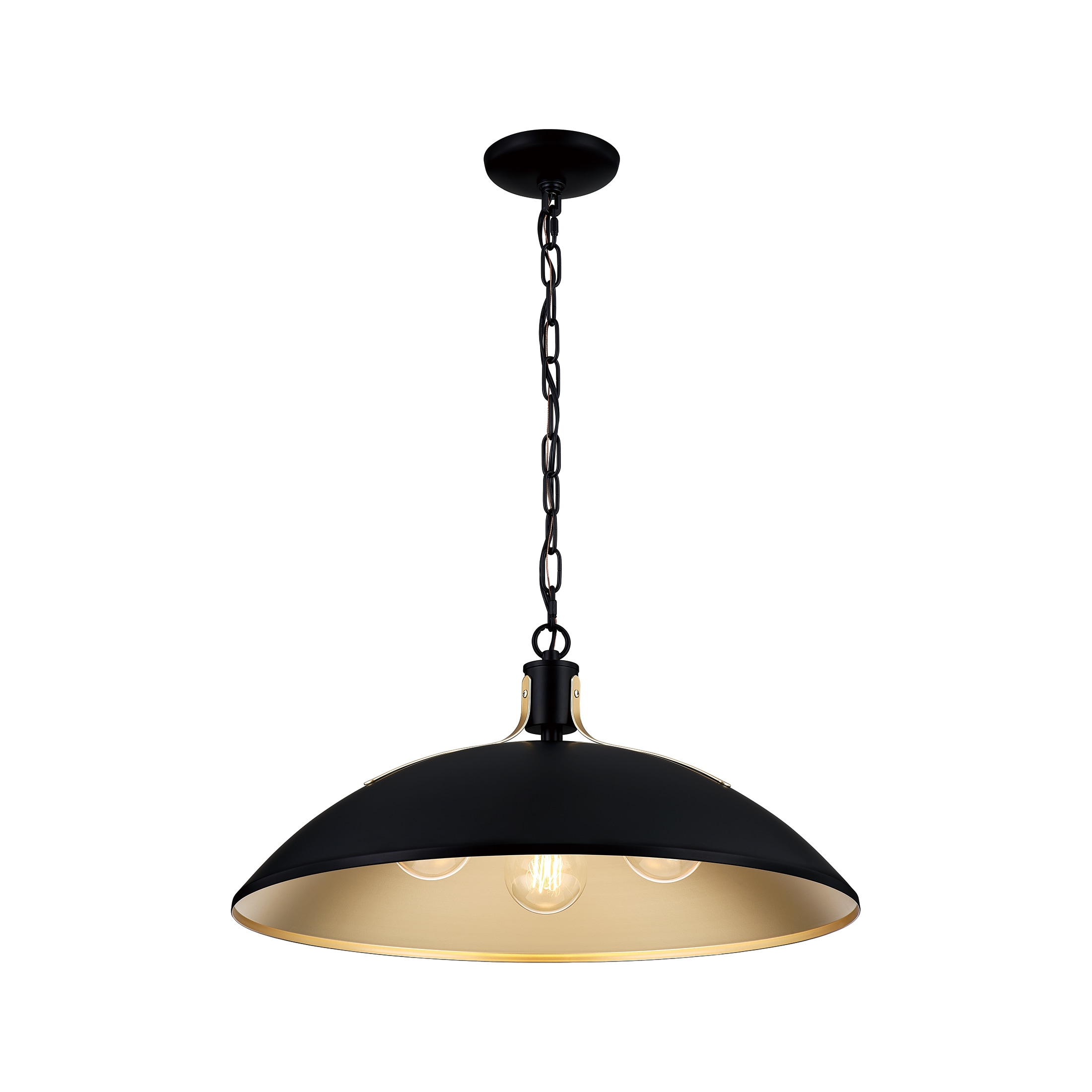 Lassen 3 -Light Matte Black and Nouveau Gold Modern/contemporary Dome Medium Hanging Pendant light - Image 3
