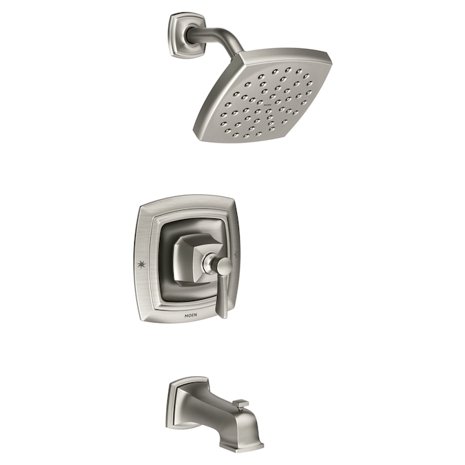 Moen Conway Spot Resist Brushed Nickel 1-handle Single Function Square Bathtub and Shower Faucet Valve Included