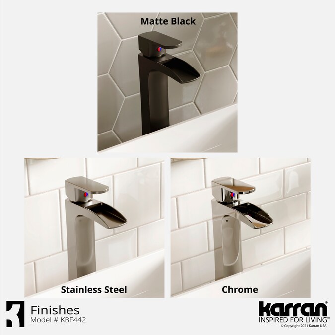 Karran Kassel Matte Black Vessel 1-Handle Waterfall Bathroom Sink Faucet with Drain - Image 9