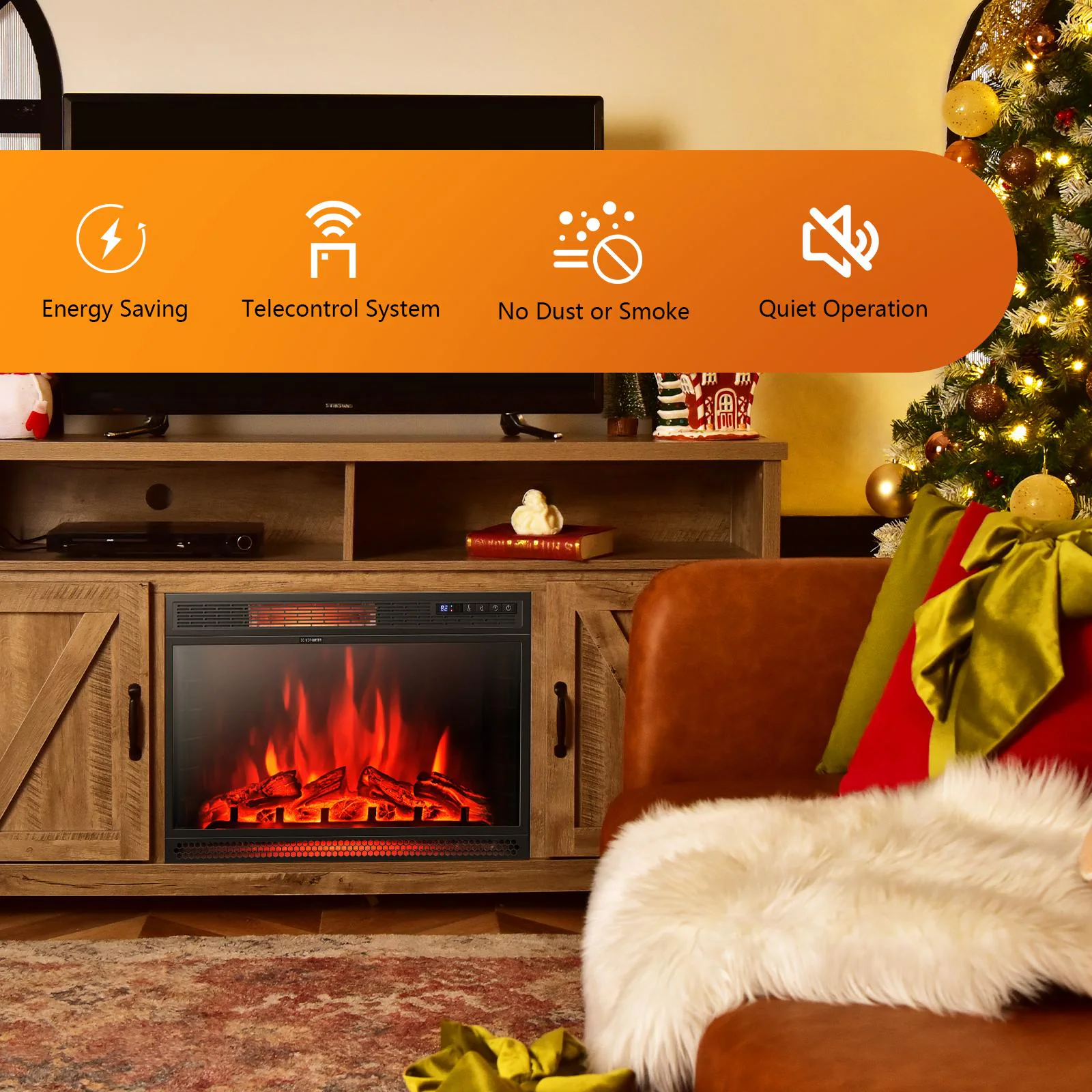 29-Inches W Black Free standing Infrared quartz Tabletop Electric Fireplace with Remote Control Included - Image 10