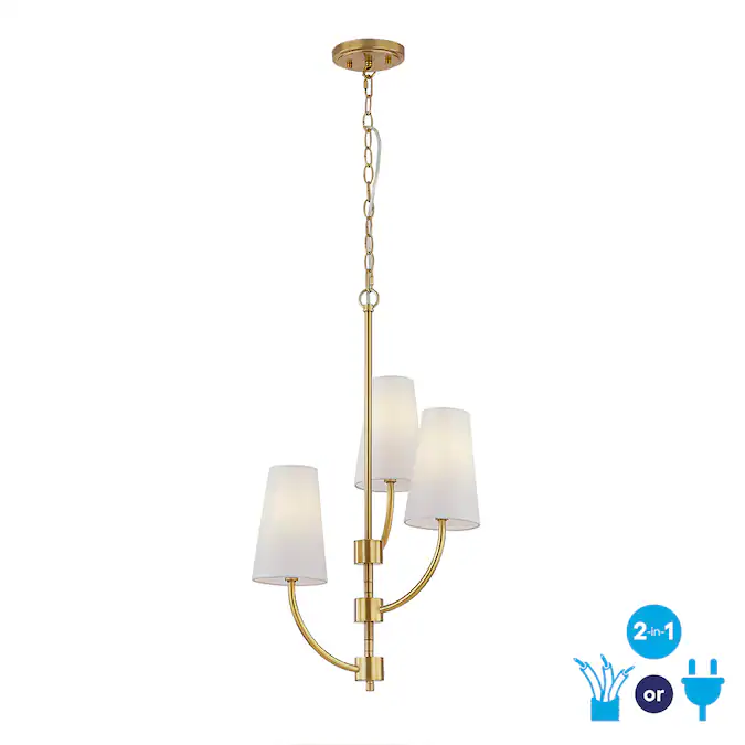 allen + roth Graysea 3-Light Satin Gold Transitional Plug-in/ Dry rated Chandelier