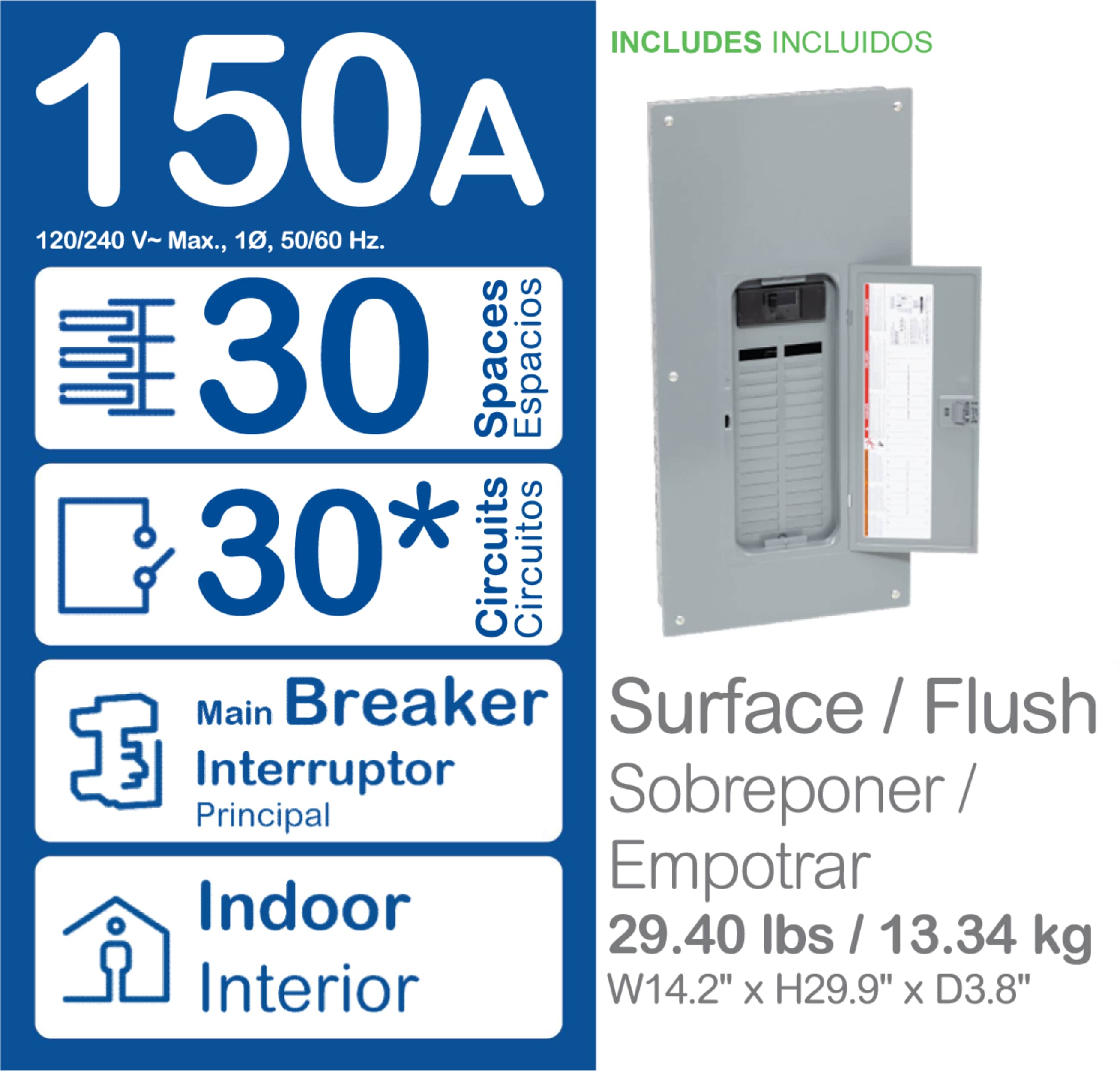 QO 150 -Amp 30 -Spaces 30 -Circuit Indoor Convertible main breaker panel Plug-On Neutral Load Center - Image 3