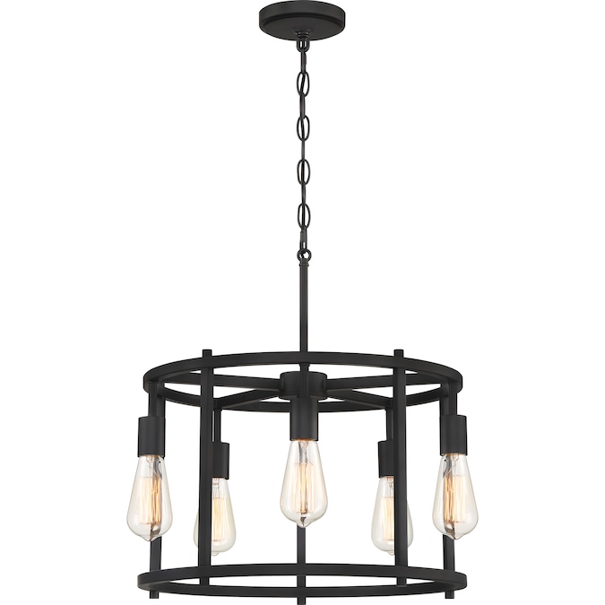 Quoizel Wolfeboro 5-Light Matte Black Industrial Drum Medium Hanging Pendant Light