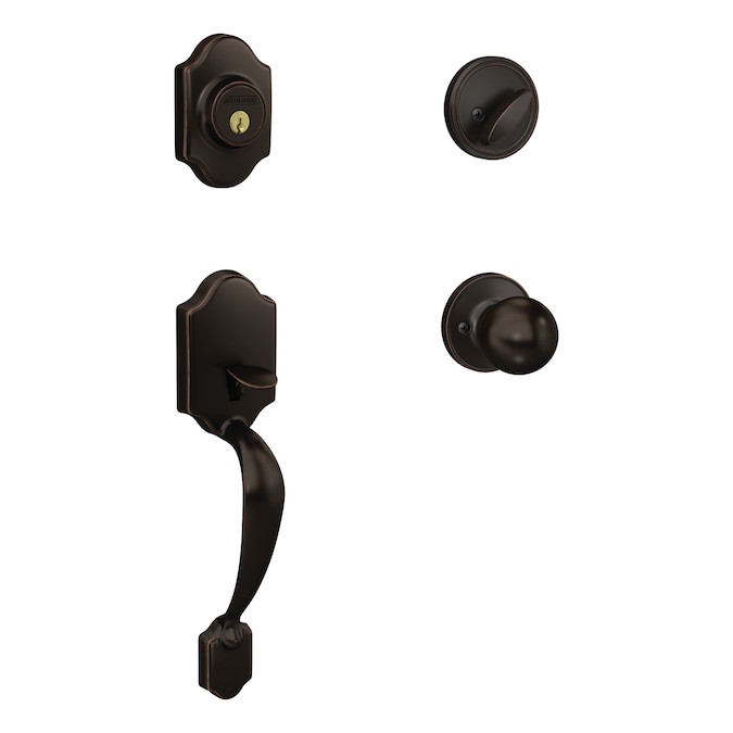 Home Front by Schlage Nobleton-Jannell Aged Bronze Single Deadbolt Keyed Entry Door Handleset Knob