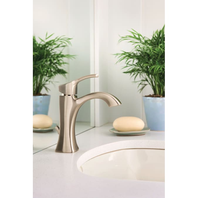 Moen Voss Brushed Nickel Single Hole 1-Handle WaterSense Bathroom Sink Faucet with Drain and Deck Plate