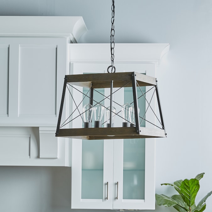 Progress Lighting Bradberry 5-Light Weathered Oak and Graphite Farmhouse Lantern Medium Hanging Pendant Light