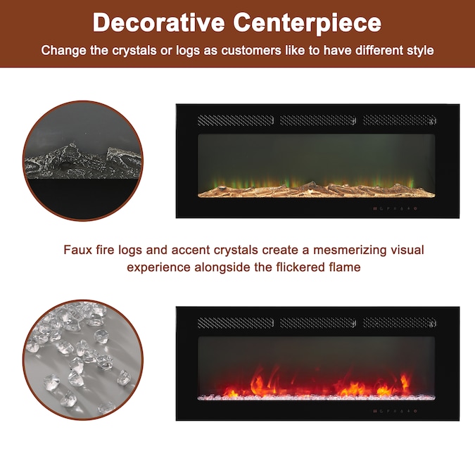 Mondawe 42-in W Black Fan-forced Wall-mount Electric Fireplace with Remote Control Included - Image 6