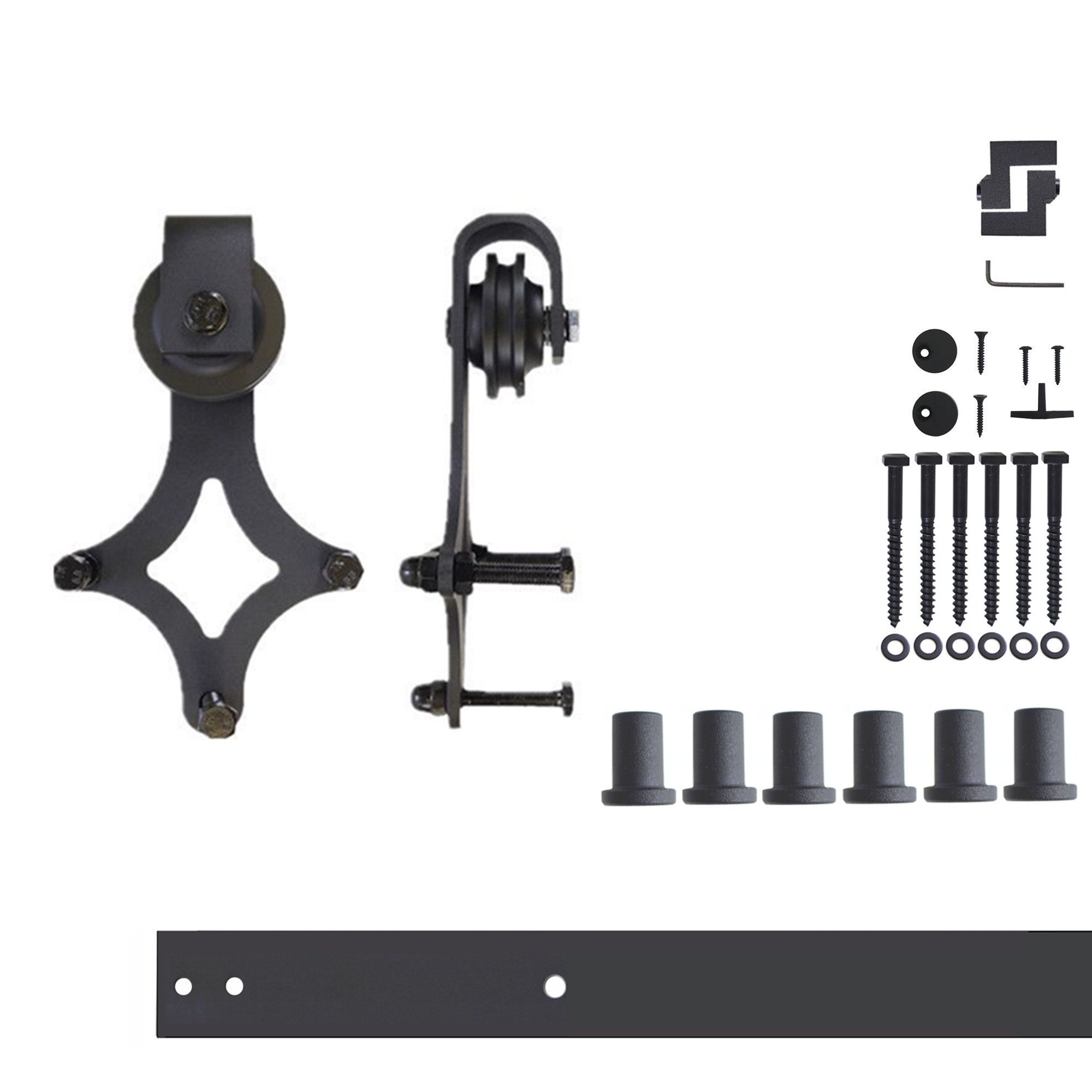 96-in Rustic black Black Indoor Diamond Single Barn door hardware kit
