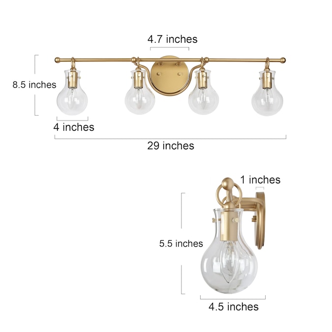 LNC Charm 29-in 4-Light Matte Gold LED Modern/Contemporary Vanity Light Bar - Image 7