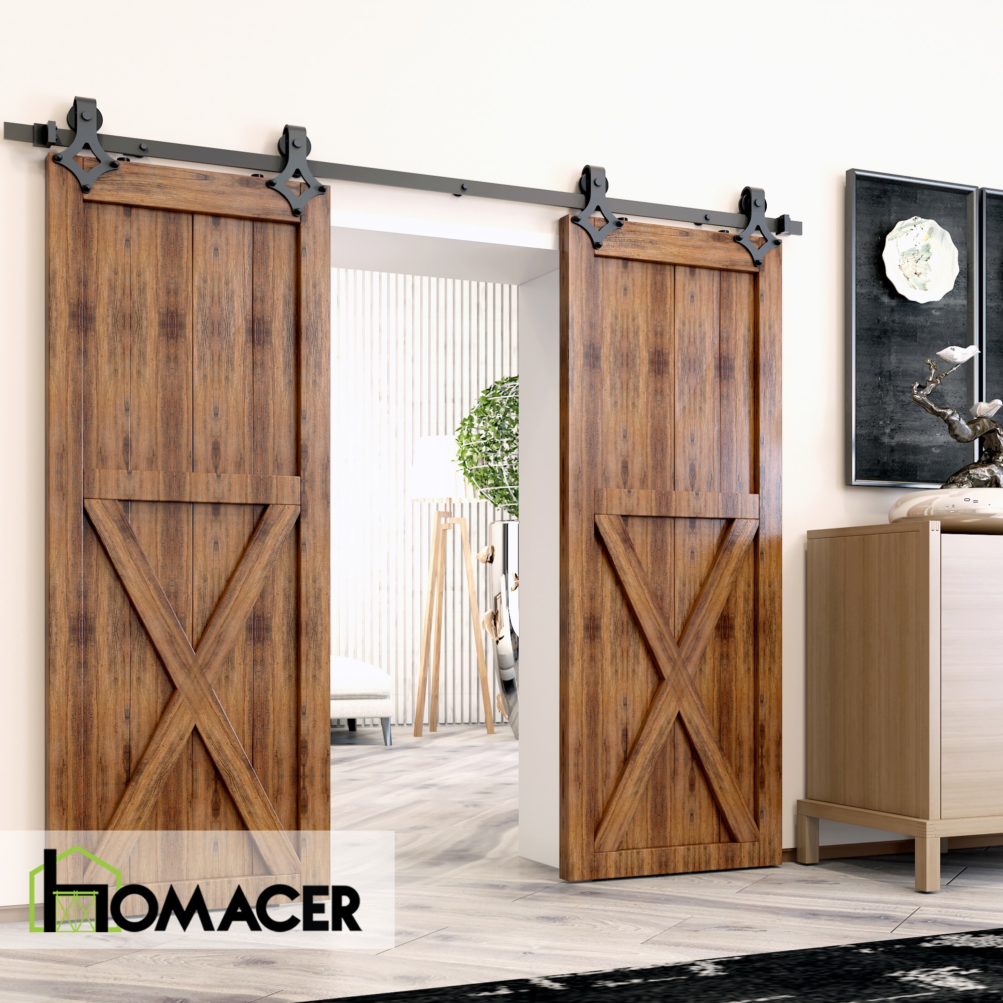 79-in Rustic black Black Indoor Diamond Double Barn door hardware kit - Image 2
