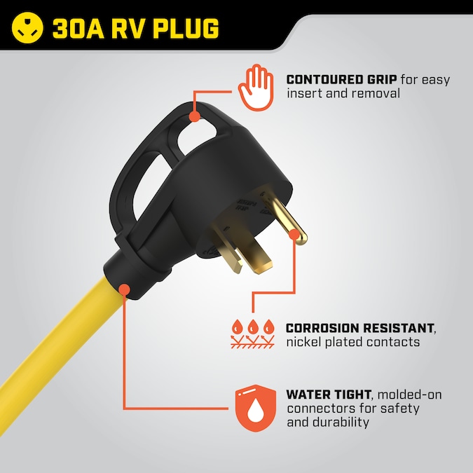 Champion Power Equipment 30-Amp RV Generator 30-ft/1 3 Prong Yellow Outdoor Heavy Duty Locking ExtenSion Cord - Image 4