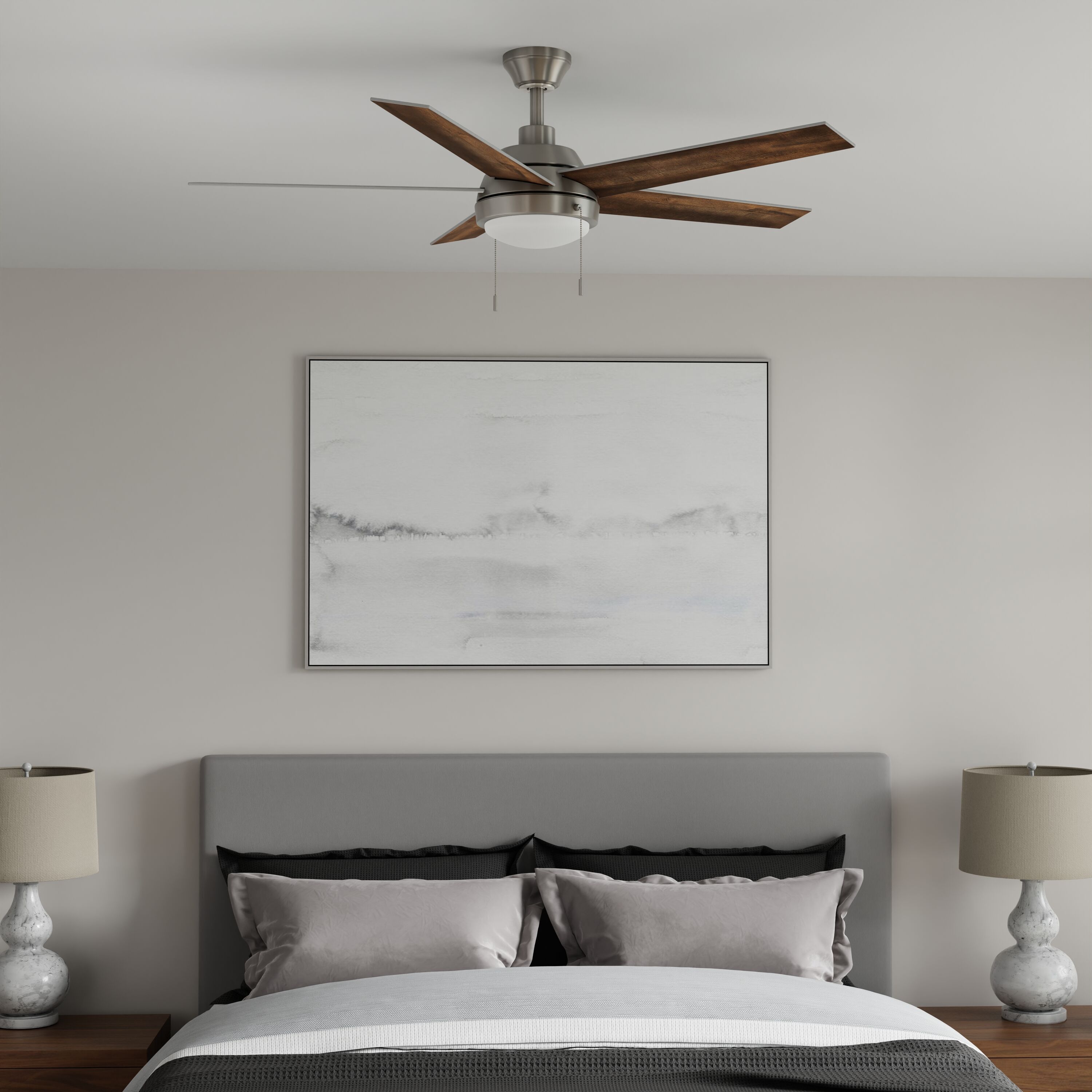 Amberwood 52-in Color-Changing Integrated LED Brushed Nickel with Walnut/Silver Blades Ceiling Fan With Light ( 5 -Blade ) - Image 11