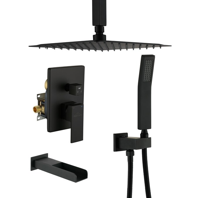 Clihome Matte Black 10-in Waterfall Dual Head Built-In Shower Faucet System with 3-way Diverter (Pressure-balanced Valve Included)