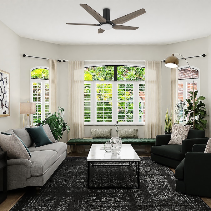 CARRO USA Voyager 52-in Black with Wooden Blades Indoor/Outdoor Flush Mount Smart Ceiling Fan with Light and Remote (5-Blade) - Image 8