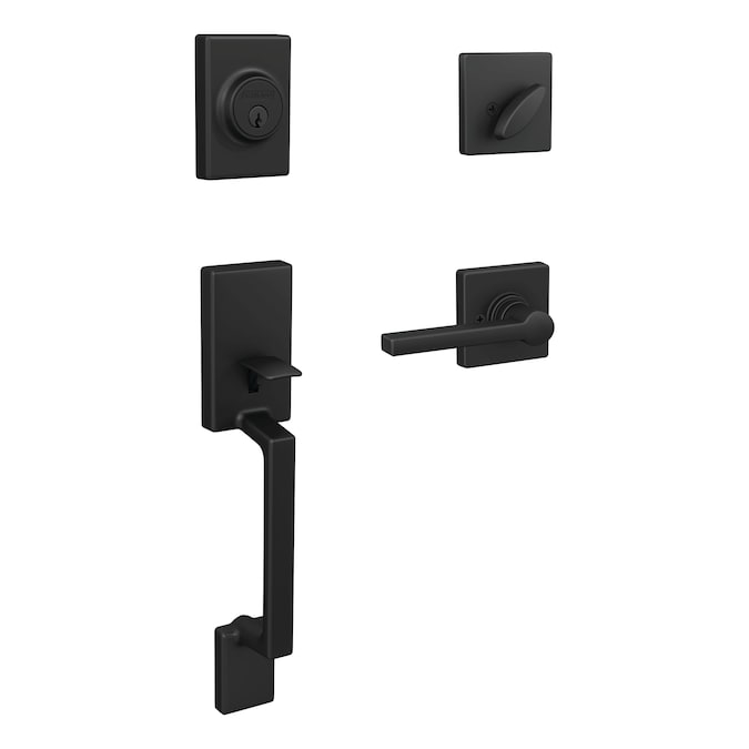 Home Front by Schlage Etchings-Crosbie Matte Black Single Deadbolt Keyed Entry Door Handleset with Crosbie Lever