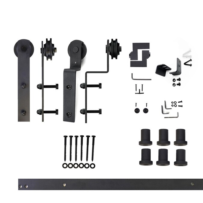 HOMACER 90-in Rustic Black Indoor I-strap Double Bypass Barn Door Hardware Kit